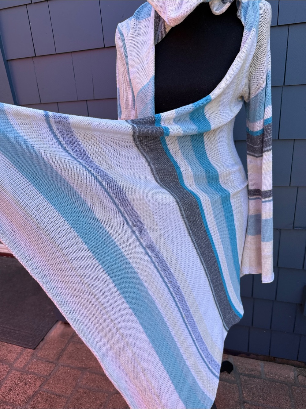 Goddis Hooded Open-Front Women's Cardigan - Pastel Stripe M/L